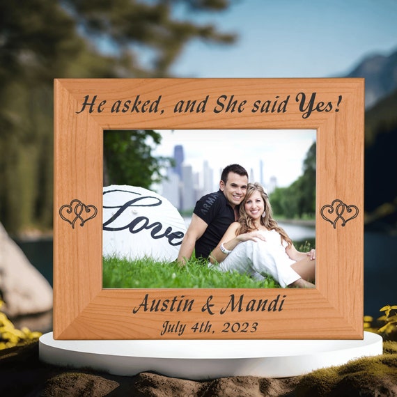 Custom Engraved Engagement Photo Frame, Red Alder Wood