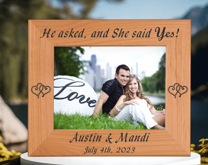 He Asked, She Said Yes! Custom Engraved Engagement Photo Frame | Perfect Gift for Engagements, Weddings & Memories