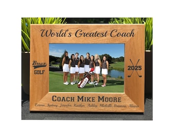 Personalized Golf Coach Photo Frame, Engraved Alder Wood