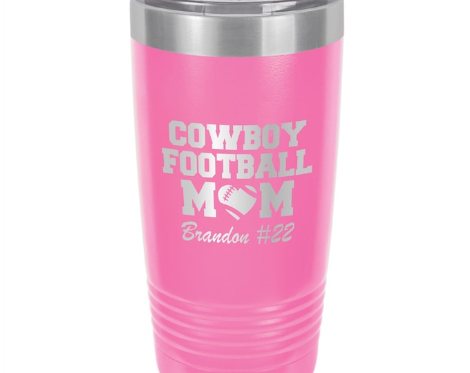 Football Mom Tumbler – Personalized Engraved 20 oz or 30 oz Travel Mug – Custom Stainless Steel Cup – Sports Mom Gift