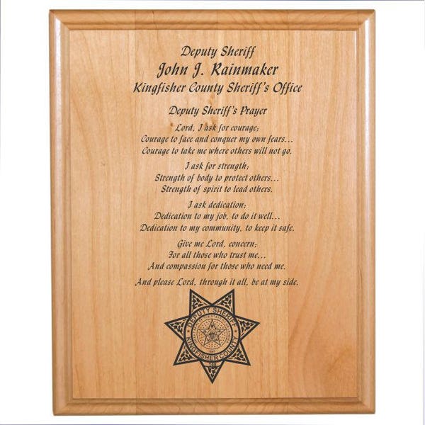 Personalized Engraved_8"x10"_Police Officer's Prayer Plaque_Deputy Sheriff_State Trooper_Policeman