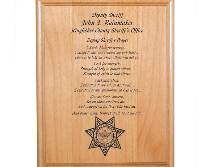 Personalized Engraved_8"x10"_Police Officer's Prayer Plaque_Deputy Sheriff_State Trooper_Policeman