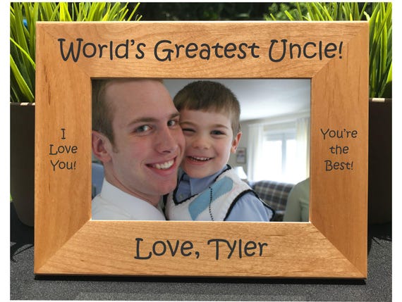 Personalized Engraved Wood Photo Frame: Gift for Uncle