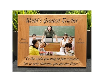Personalized Teacher Photo Frame, Engraved Alder Wood