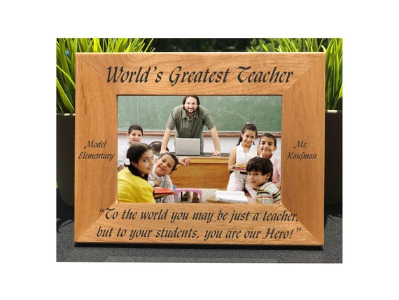 Personalized Teacher Photo Frame, Engraved Alder Wood