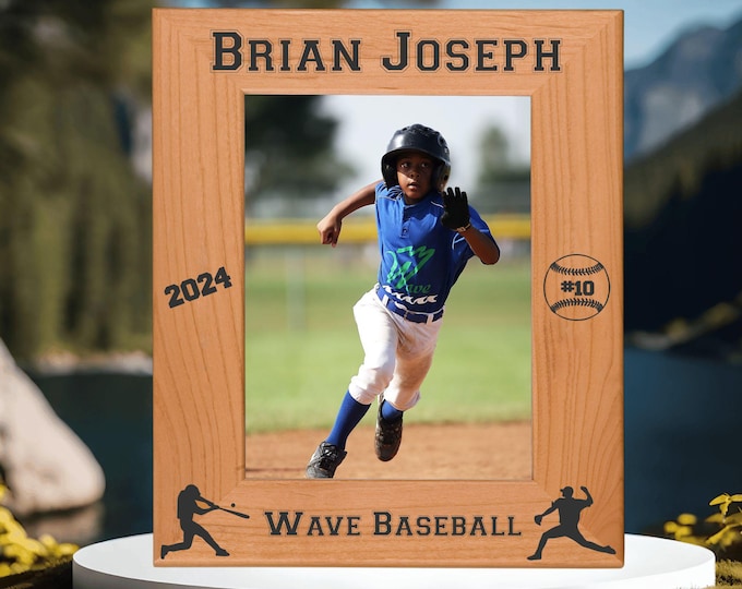 Custom Engraved Baseball Player Photo Frame – Personalized Gift for Athletes, Sports Fans, & Team Memories | Unique Sports Keepsake