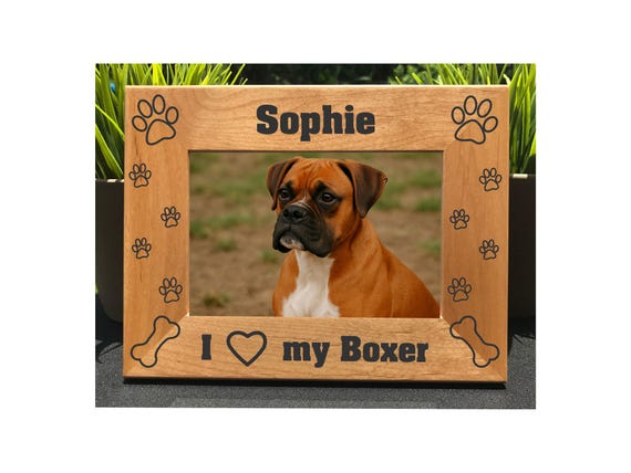 Engraved Boxer Dog Photo Frame, Personalized Pet Gift