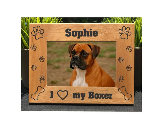 I Love my Boxer // Personalized Engraved Photo Frame // Picture Frame // Dog Lover Gift // New Puppy Owner Gift // We Love our Boxer