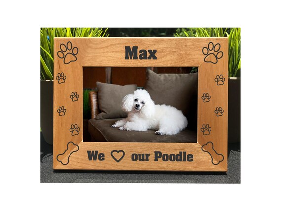 Personalized Poodle Photo Frame – Engraved Alder Wood Dog Memorial