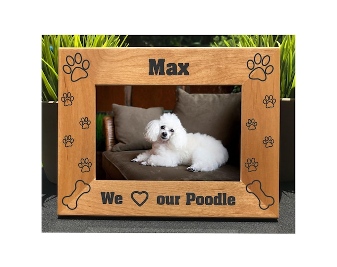 Personalized Poodle Photo Frame – Custom Engraved Dog Lover Gift, Pet Memorial Keepsake, New Puppy Owner Present