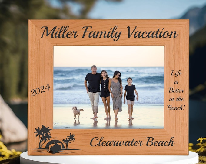 Personalized Family Beach Vacation Photo Frame | Custom Engraved Family Memories | Coastal Decor | Perfect Gift for Ocean Lovers