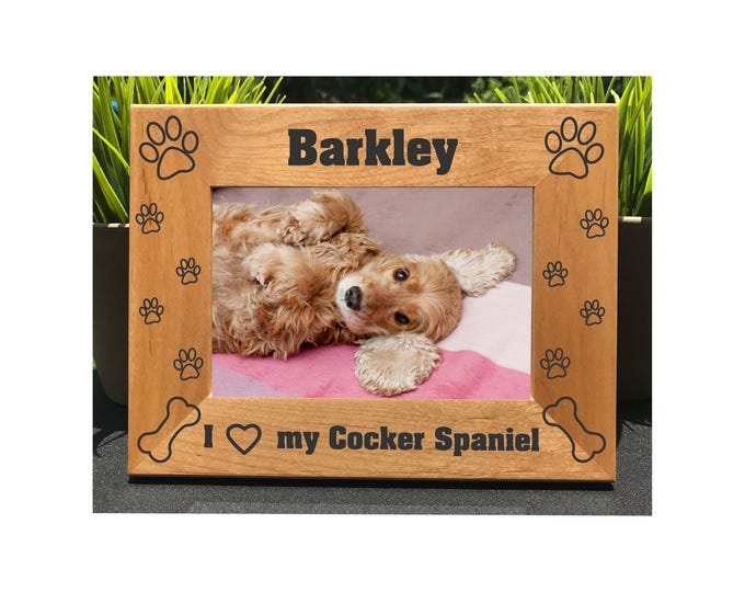 Personalized Cocker Spaniel Photo Frame – Custom Engraved Dog Lover Gift, Pet Memorial Keepsake, New Puppy Owner Present