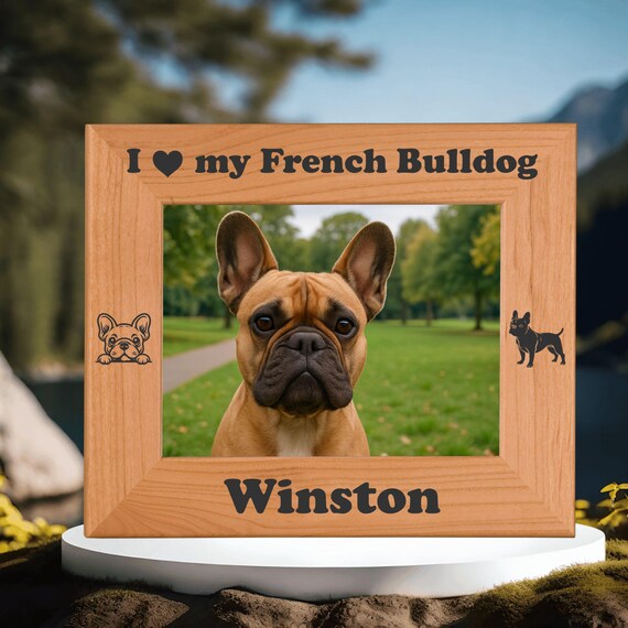 Personalized French Bulldog Picture Frame | Engraved Alder Wood