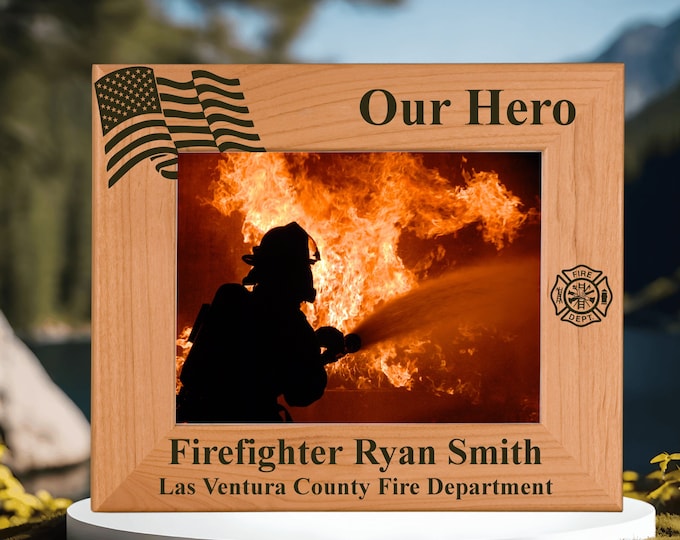 Firefighter Custom Engraved Photo Frame | Hero Tribute Frame for Firefighters | Perfect Gift for Firefighters & Their Families