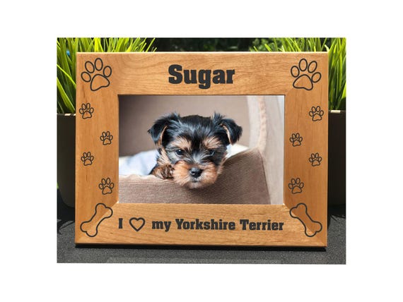 Personalized Yorkshire Terrier Photo Frame, Engraved Alder Wood