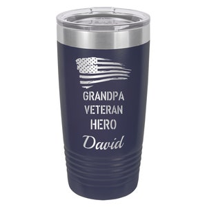 Grandpa Veteran American Flag Travel Tumbler // Personalized Engraved // Custom // Mug