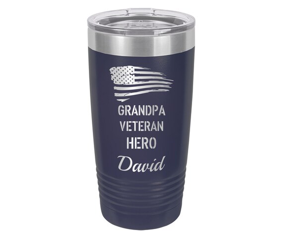 Grandpa Veteran American Flag Travel Tumbler // Personalized Engraved // Custom // Mug