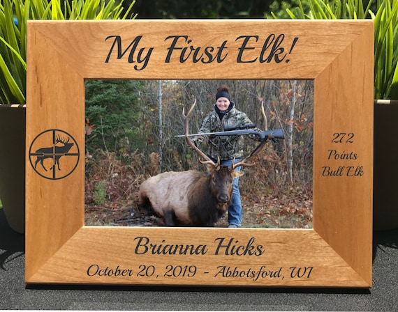 Engraved Elk Hunting Photo Frame, Personalized Gift