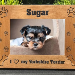 I Love My Yorkshire Terrier // Personalized Engraved Photo Frame // Picture Frame // Yorkie // We Love Our Yorkie // Gift image 1