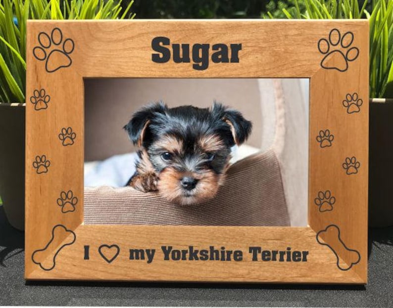 I Love My Yorkshire Terrier // Personalized Engraved Photo Frame // Picture Frame // Yorkie // We Love Our Yorkie // Gift image 1