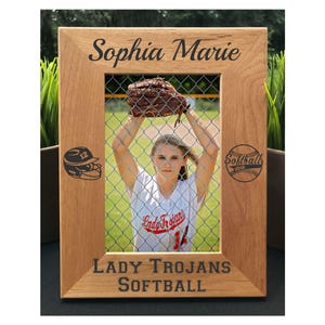 Personalized Softball Photo Frame, Engraved Alder Wood Gift