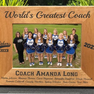 Personalized Cheer Coach Photo Frame, Engraved Alder Wood Gift