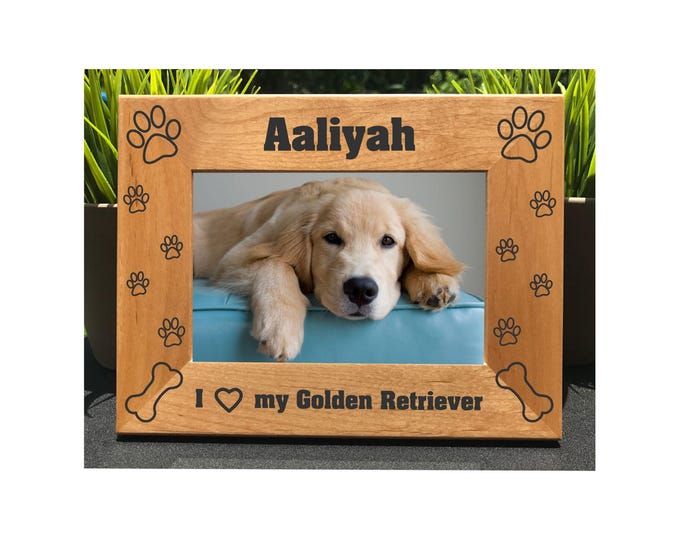 I Love my Golden Retriever // Personalized Engraved Photo Frame // Picture Frame // Dog Lover Gift // New Puppy Owner Gift // We Love Our