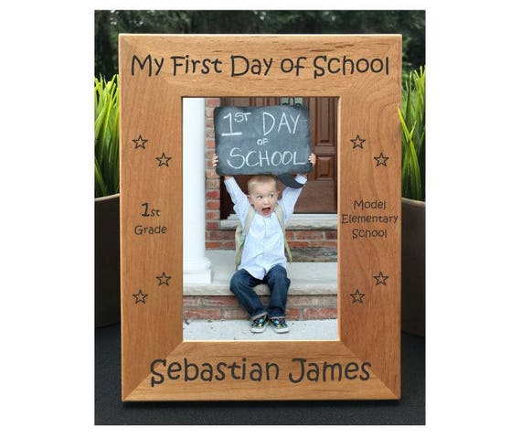 Personalized Engraved Alder Wood Photo Frame, First Day of School Gift