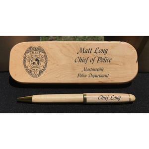 Police // Personalized Engraved Maple Pen Box Set // Trooper // Deputy // Sheriff // Detective // Agent // Police Gift