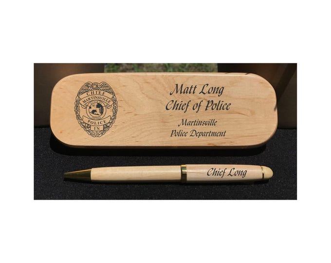 Police // Personalized Engraved Maple Pen Box Set // Trooper // Deputy // Sheriff // Detective // Agent // Police Gift