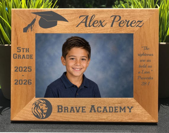 Personalized Brave Academy Graduation Photo Frame, Engraved Alder Wood