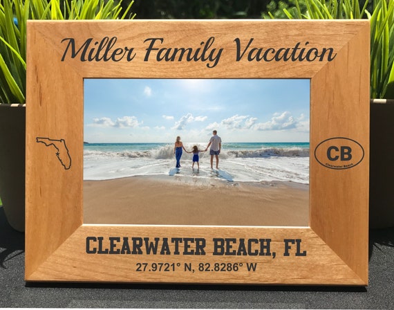 Personalized Clearwater Beach Photo Frame - Engraved Alder Wood