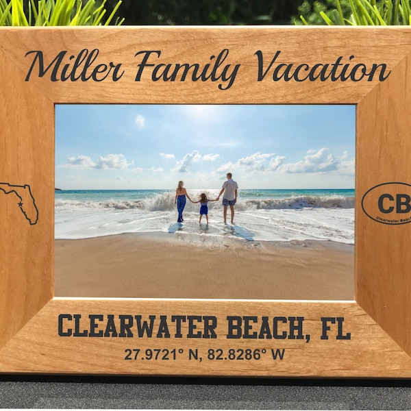 Clearwater Beach Photo Frame // Latitude - Longitude // Personalized Engraved Photo Frame