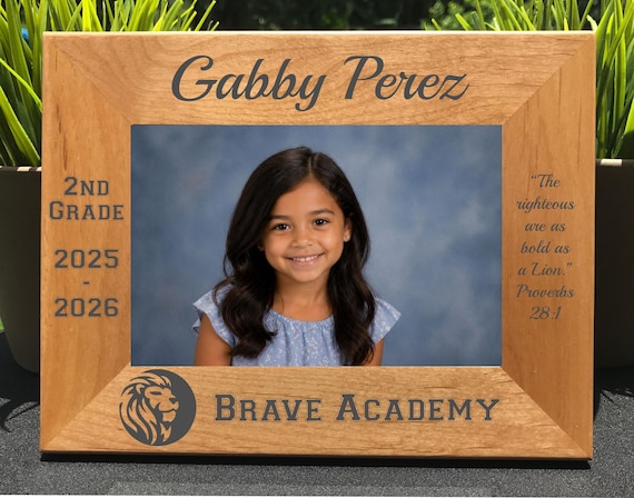 Personalized Brave Academy Student Photo Frame, Engraved Alder Wood