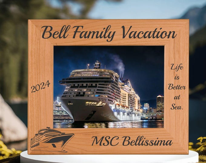 Family Cruise Vacation Custom Engraved Photo Frame | Personalized Keepsake for Cherished Memories | Nautical Decor