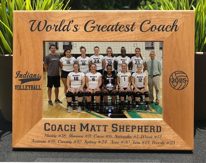 World's Greatest Volleyball Coach // Personalized Engraved Photo Frame // Picture Frame // Gift // High School // Team // College // Youth