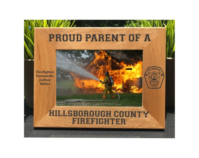 Proud Parent of a Firefighter // Personalized Engraved Photo Frame // Picture Frame // Fireman // Gift for Mom // Gift for Dad