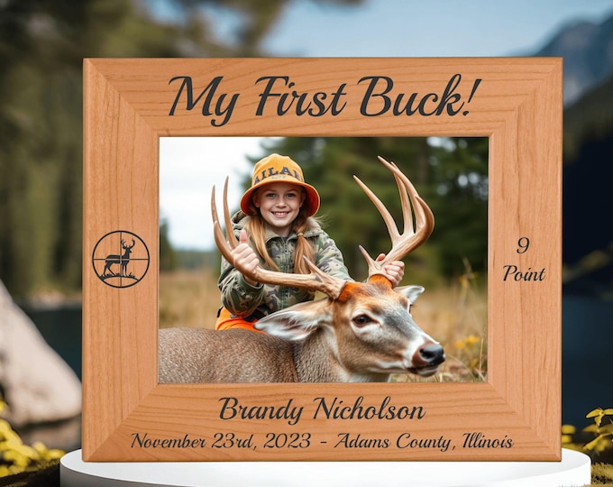 My First Buck | Deer Hunting | Custom Engraved Photo Frame | Personalized Memory Keepsake | Perfect Gift for Hunters