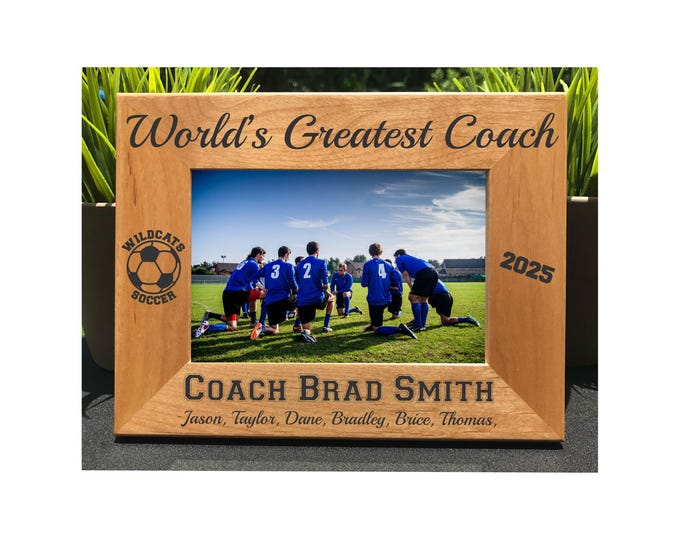 World's Greatest Soccer Coach // Personalized Engraved Photo Frame // Picture Frame // Gift // High School // Team // College