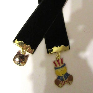 Black Velvet Bookmark With Kitty Cat - Cats - Ribbon Bookmark - Vintage Style Bookmark
