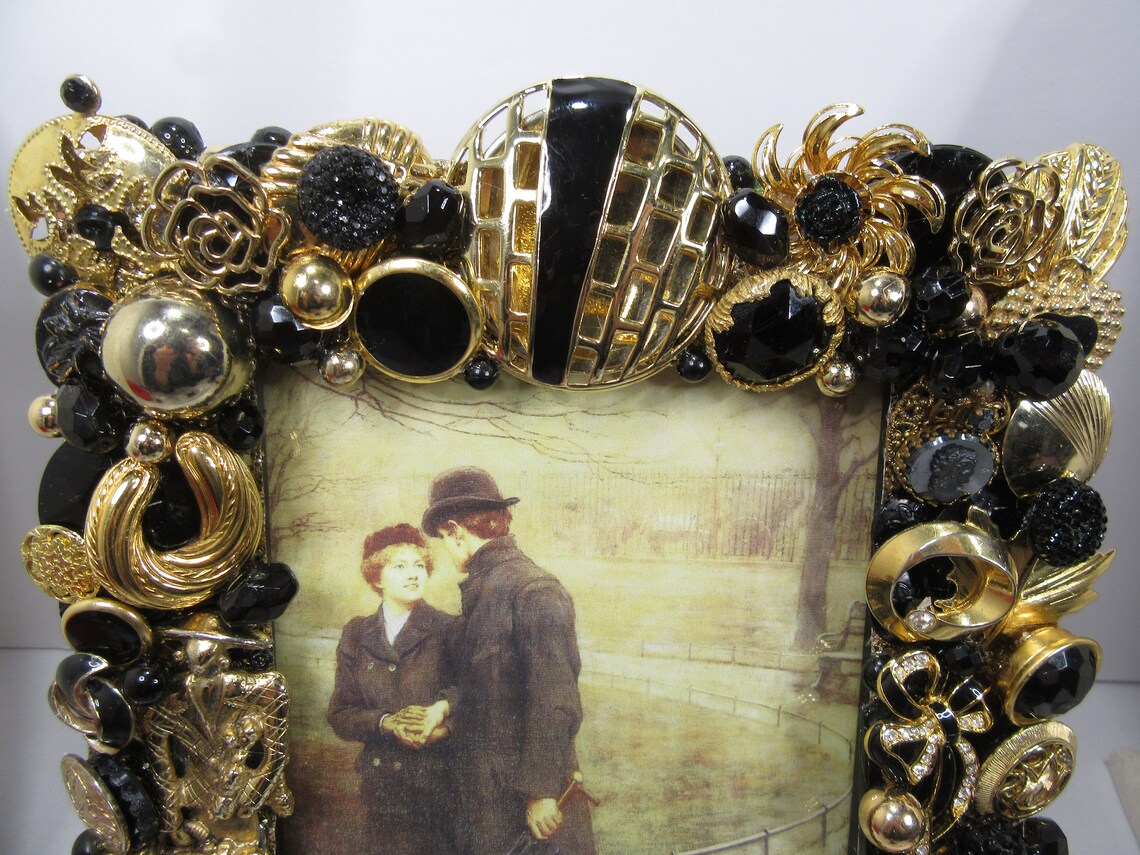 Jeweled Picture Frame 5X7 OOAK Black & Gold Color Theme Etsy