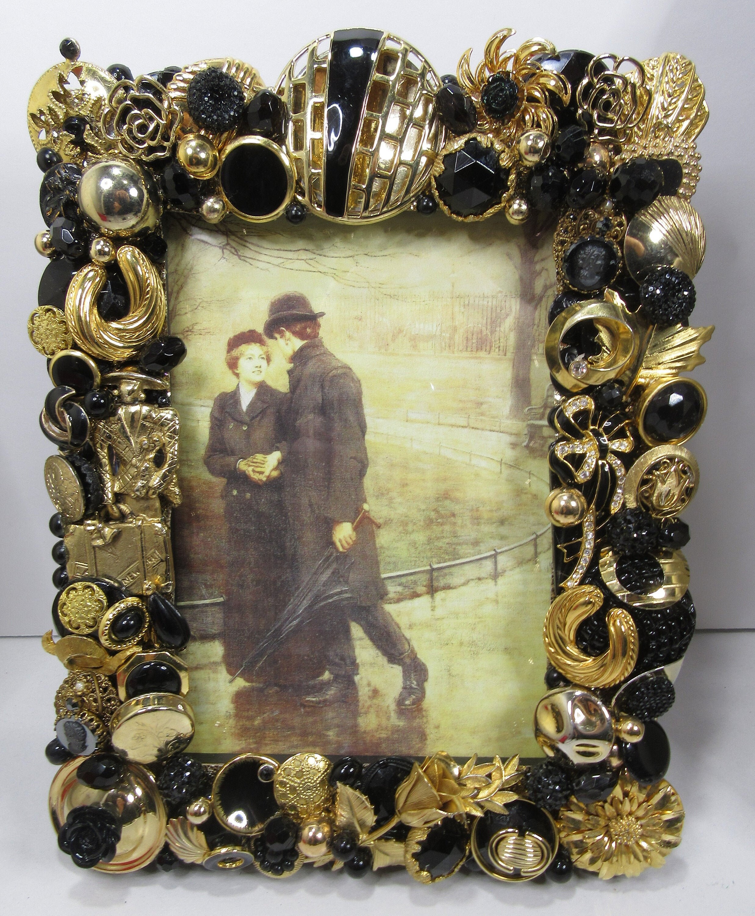 Jeweled Picture Frame 5X7 OOAK Black & Gold Color Theme Etsy