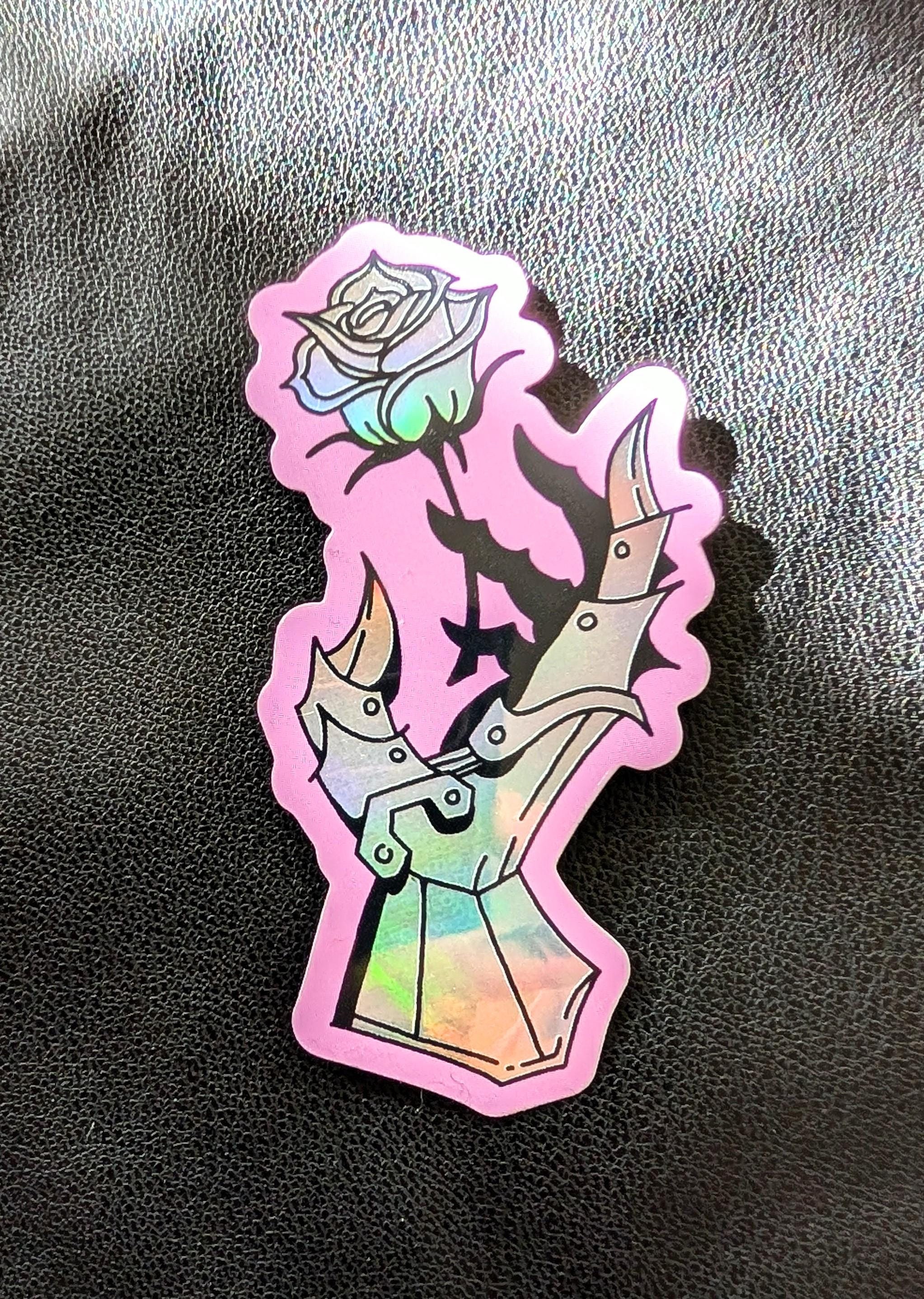 Gauntlet and Rose Sticker- Pink Holographic - Etsy