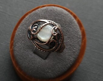 Sunstone wire wrap ring, Gemstone ring, Copper wire wrap rings, Wire wrap gemstone jewelry, Boho ring, Size 6 1/2 rings, Women&#39;s rings