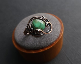 Turquoise wire wrap ring, Wire wrapped gemstone ring, Copper wire wrap jewelry, Size 8 1/2 ring, Boho jewelry, Gemstone statement rings