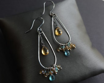Citrine gemstone earrings, apatite gemstone earrings, sterling silver earrings, wire wrap earrings,wire wrap jewelry,crystal dangle earrings