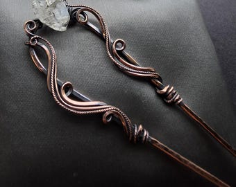 Horquilla para el cabello hecha a mano con diamantes de Herkimer y joyería envuelta en alambre de cobre.