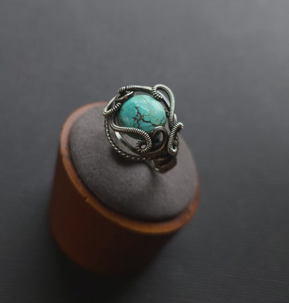 Sterling Silver Antiqued Finish Turquoise Ring Sterling Silver Antiqued Finish Turquoise Ring