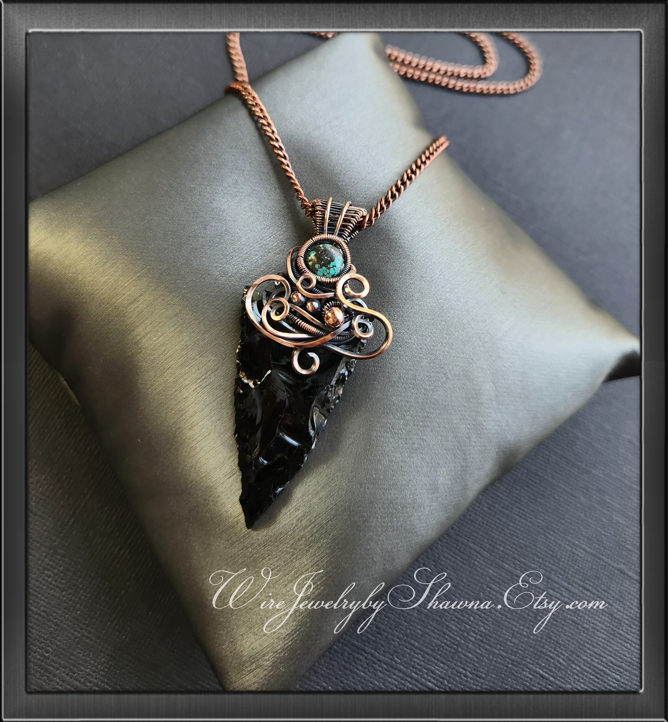 Black Obsidian Arrowhead Necklace Handcrafted Wire Wrapped 