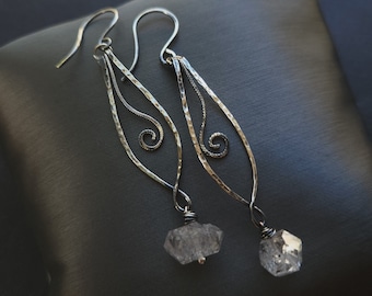 Gemstone crystal earrings, Herkimer diamond earrings, Sterling silver earrings, quartz crystal jewelry, Wire wrap earrings, Wedding earrings